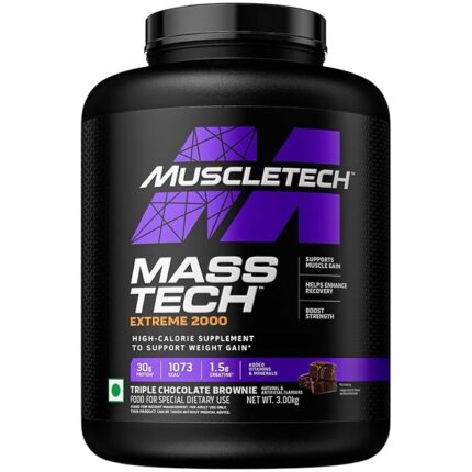 MuscleTech Veg Mass Gainer-Triple Chocolate Brownie (3Kg Powder -MassTech Extreme 2000 High Protein Food For Weight Gainer (30g Protein, 1073 Kcal,1.5g Creatine & Added Vitamin,Minerals)