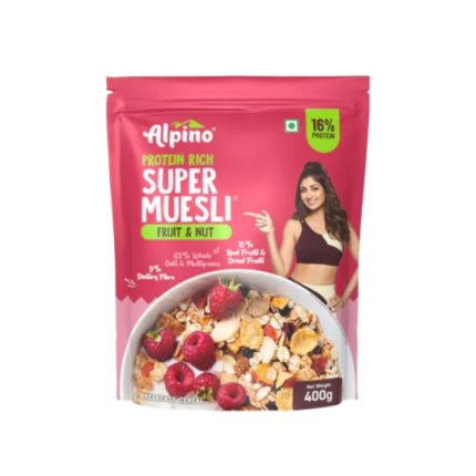 ALPINO 16g Protein-Rich Super Muesli Fruit & Nuts - 63% Whole Grains, 15% Fruits & Nuts - Source of Dietary Fibre & Healthy Fats