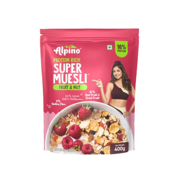 Untitled design (11) ALPINO 16g Protein-Rich Super Muesli Fruit & Nuts - 63% Whole Grains, 15% Fruits & Nuts - Source of Dietary Fibre & Healthy Fats - Image 1