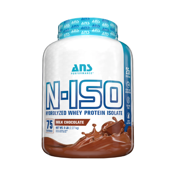 Untitled design (14) ANS Performance N-ISO Hydro Whey Isolate Protein 5 Lbs 100% Hydrolyzed | 25g protein 12 g EAA + 6 g BCAA + 5 g Glutamine, Zero Lactose, Milk chocolate - Image 1