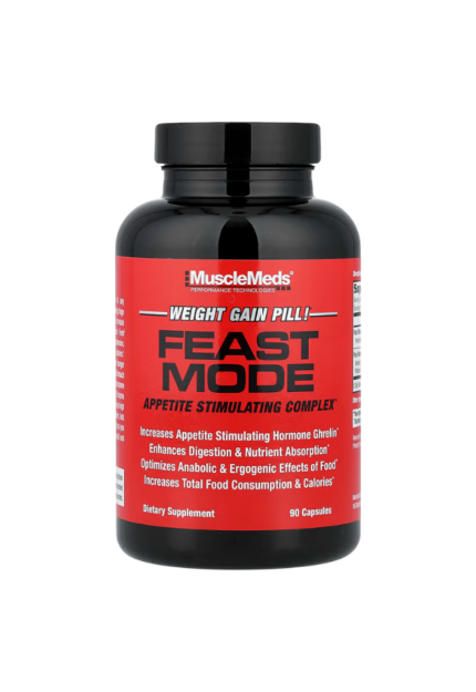 Musclemeds Feast Mode | Weight Gain Pill Supplement | Herbal Appetite Booster for Improved Eating Capacity & Nutrient Absorption | Supports Healthy Digestive Function | 90 Capsules