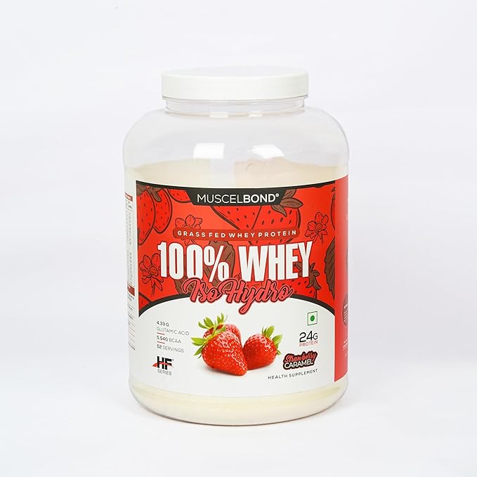 ll 100% Whey Iso Hydro Grass-Fed Protein Powder, 24g Protein, 5.34g BCAA (2KG, Strawberry) - Image 1