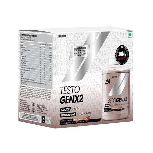 testo_genx_chocolate_webp Absolute Nutrition Testogenx2 Whey Protein Celebration Pack (EAAs 10 Servings + Gallon) - 2kg - Chocolate - Image 1