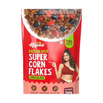 ALPINO Protein-Rich Super Corn Flakes Chocolate 750g - 13% Protein, Natural Peanut Butter, Brown Sugar - Source of Healthy Fats & Dietary Fibre, Added Vitamins & Minerals