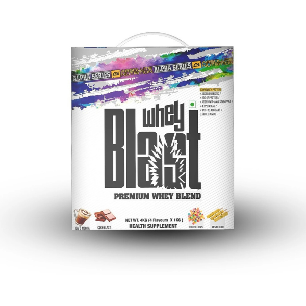 073 ABSOLUTE NUTRITION Alpha Series Whey Blast Whey Protein (4 kg, Choco Blast, Fruity Loops, Kesar Kulfi, Cafe Mocha) - Image 1